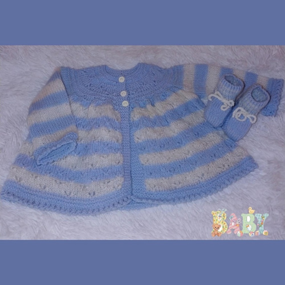 Blue Baby Knitted Sweater Booties Vintage Inspired